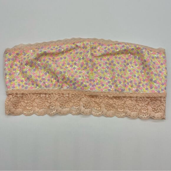 PINK Victoria’s Secret Lace Trim Sequined Bandeau Bra - Picture 2 of 9
